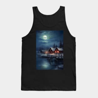 Beautiful Landscape of winter lake in mountain valley - cozy nights in blue skies Tank Top